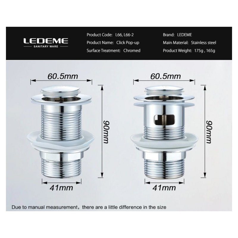 Донный клапан для умывальника Ledeme L66-2 — изображение 3