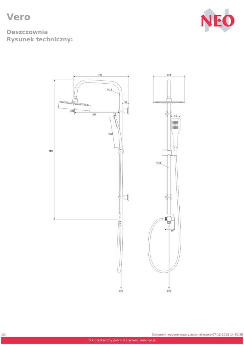 Душевая система без смесителя DEANTE NEO VERO NBV 051K — изображение 2