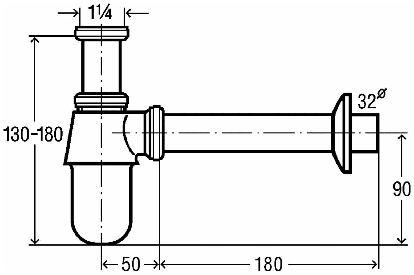 Сифон для умывальника бутылочный G5/4"-32 без донного клапана TIM BAS0802S — изображение 2