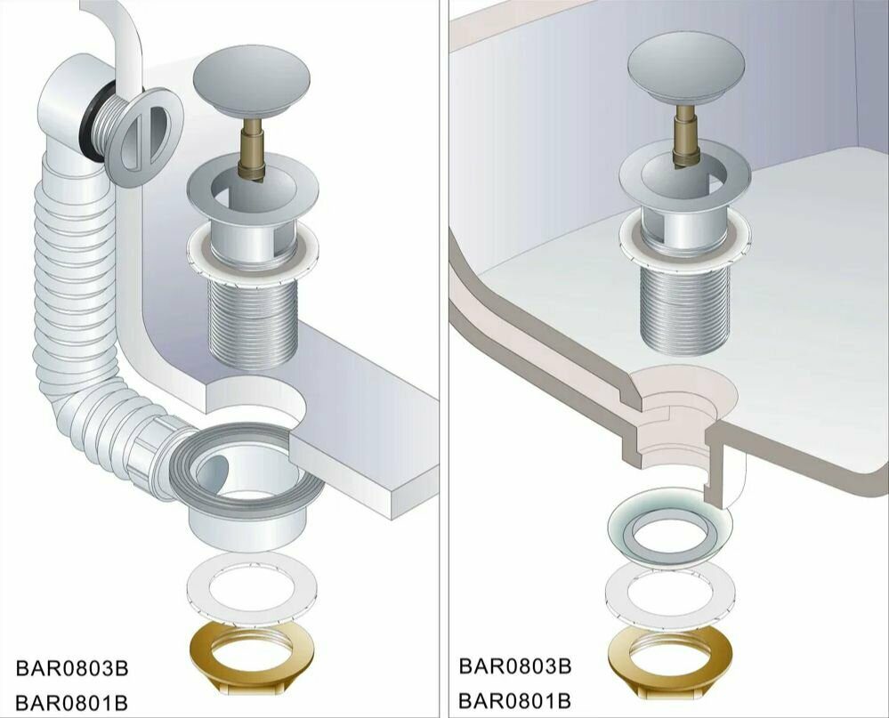 Сифон для ванны, полуавтомат TIM BAS0160B — изображение 5
