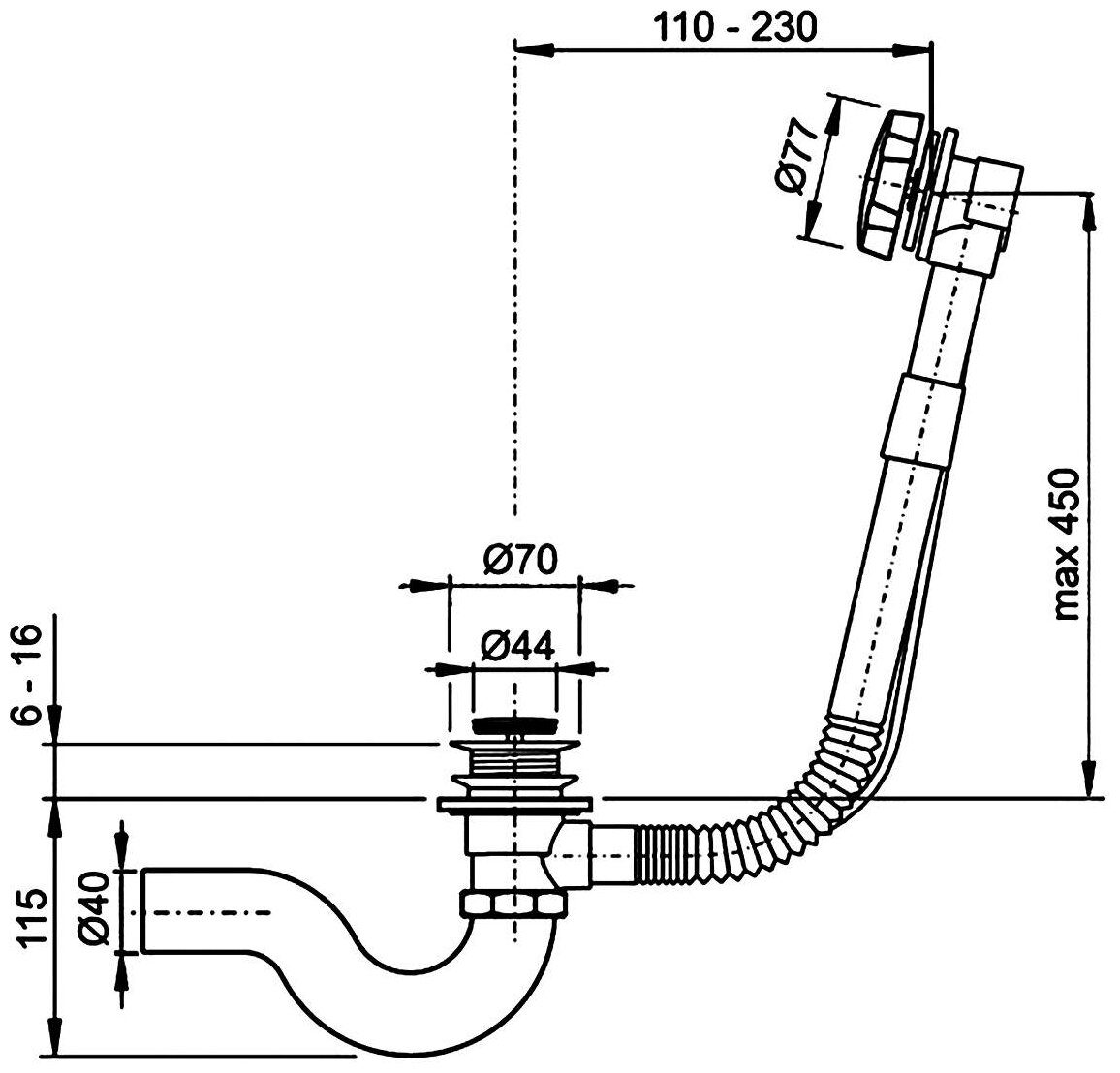 Сифон для ванны, полуавтомат TIM BAS0160B — изображение 3