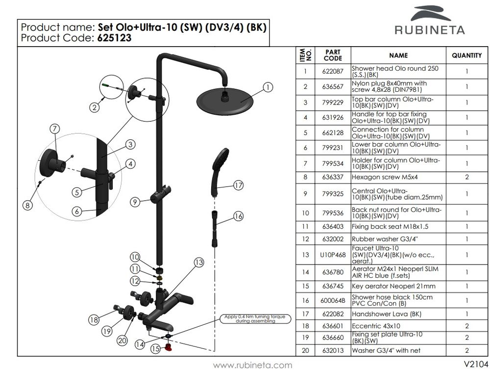 Душевая система Rubineta OLO(BK) + ULTRA-10(SW)(DW3/4) BK, 625123 — изображение 7