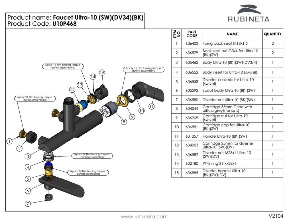 Душевая система Rubineta OLO(BK) + ULTRA-10(SW)(DW3/4) BK, 625123 — изображение 8