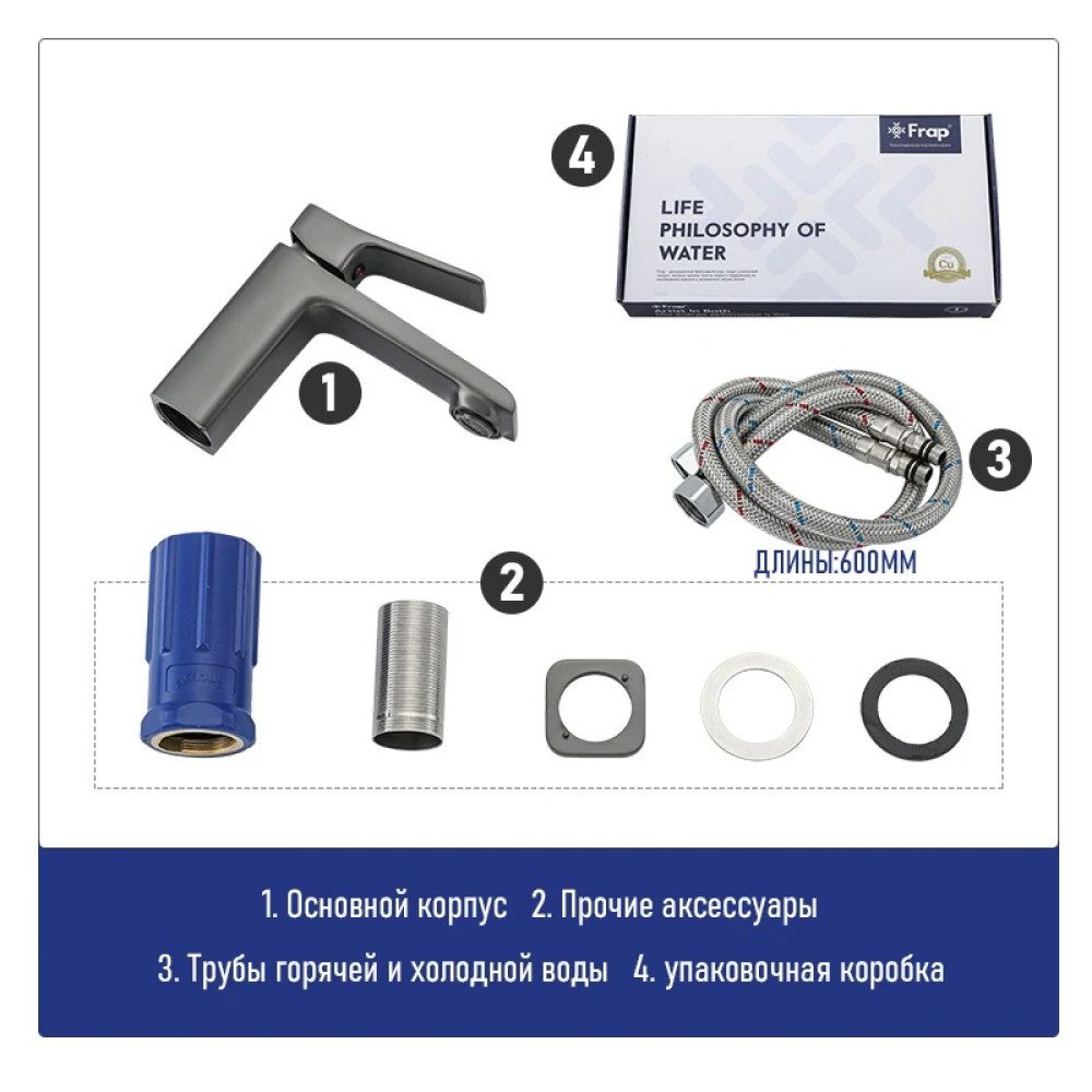Смеситель для умывальника Frap F1084-9, оружейная сталь — изображение 10