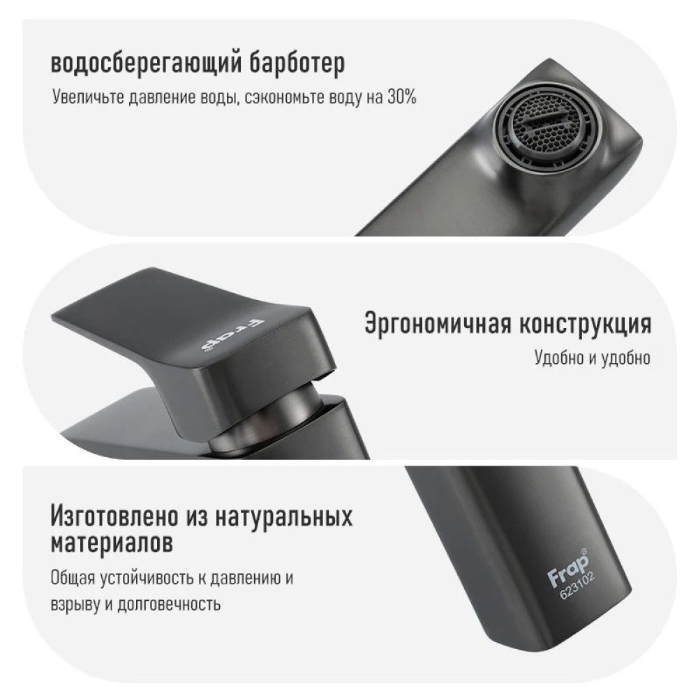 Смеситель для умывальника Frap F1084-9, оружейная сталь — изображение 9