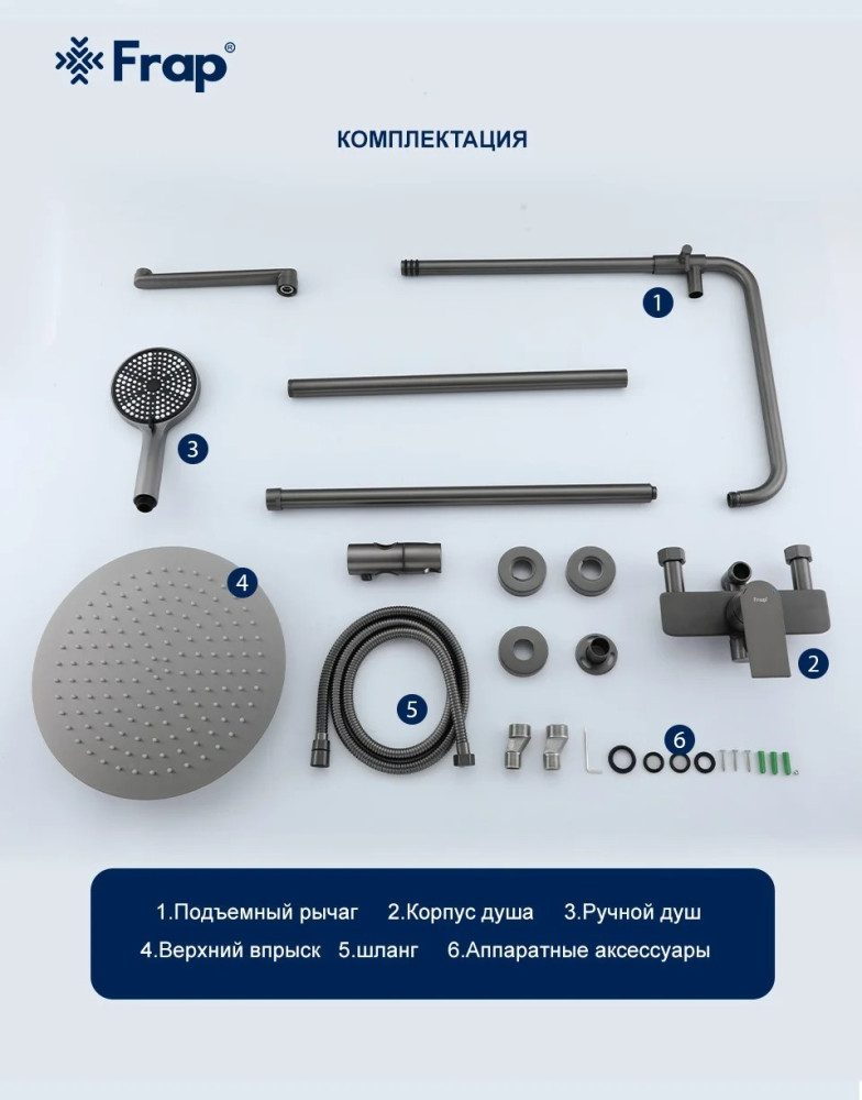 Душевая система Frap F24806-9, оружейная сталь — изображение 9