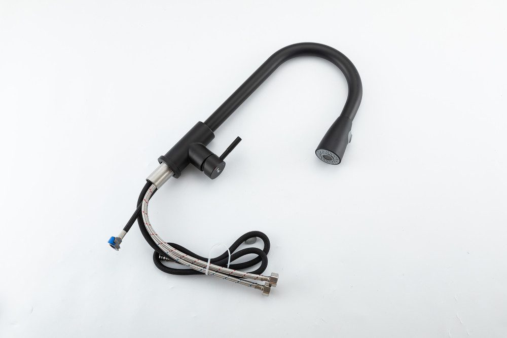 Смеситель для кухни с выдвижным изливом Frap F60991-6, чёрный — изображение 4