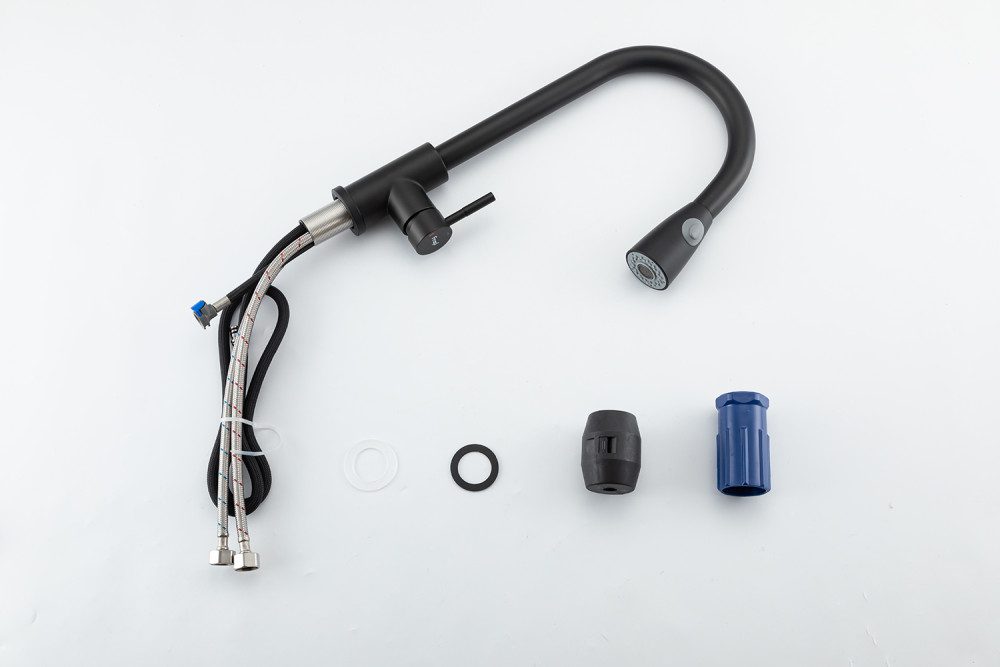 Смеситель для кухни с выдвижным изливом Frap F60991-6, чёрный — изображение 7