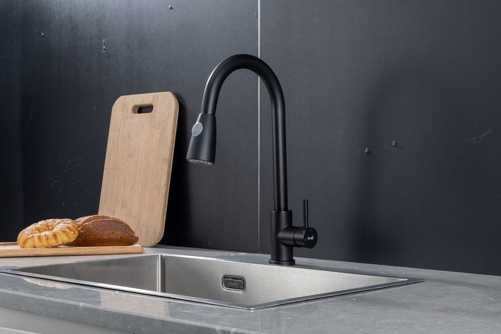 Смеситель для кухни с выдвижным изливом Frap F60991-6, чёрный — изображение 8