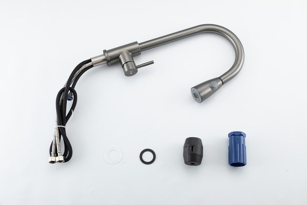 Смеситель для кухни с выдвижным изливом Frap F60991-9, оружейная сталь — изображение 4