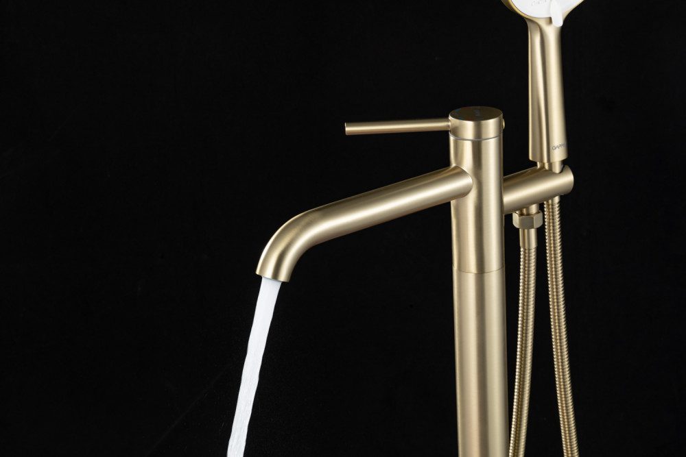 Смеситель напольный для ванны Gappo G3006-3, золотой сатин — изображение 5