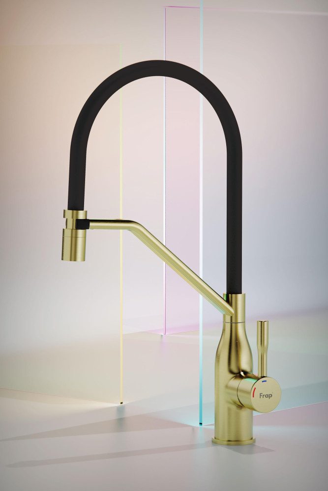 Смеситель для кухни с гибким изливом Frap F4497-3, золотой сатин — изображение 4
