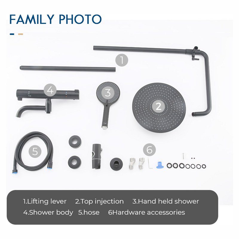 Душевая система с термостатическим смесителем Frap F24006-6, чёрный — изображение 6