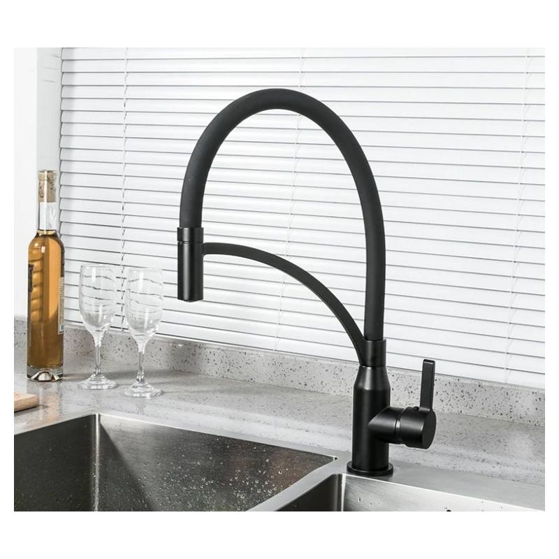 Смеситель для кухни с гибким изливом Frap F4552-6, чёрный — изображение 3