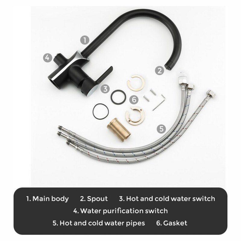 Смеситель для кухни под фильтр Gappo G4303-6, чёрный/хром — изображение 8