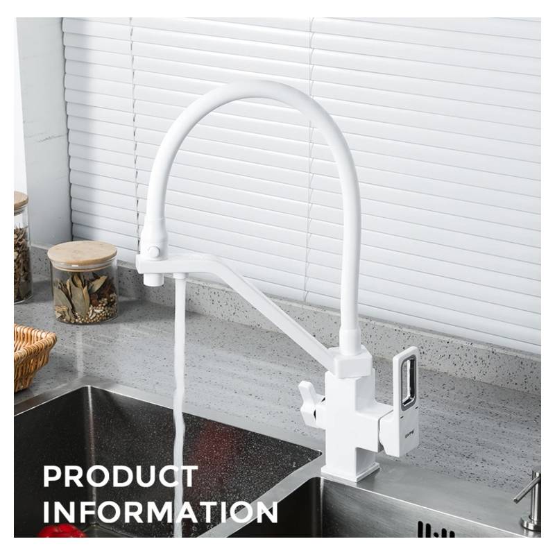 Смеситель для кухни под фильтр с гибким изливом Gappo G4317-8, белый/хром — изображение 3