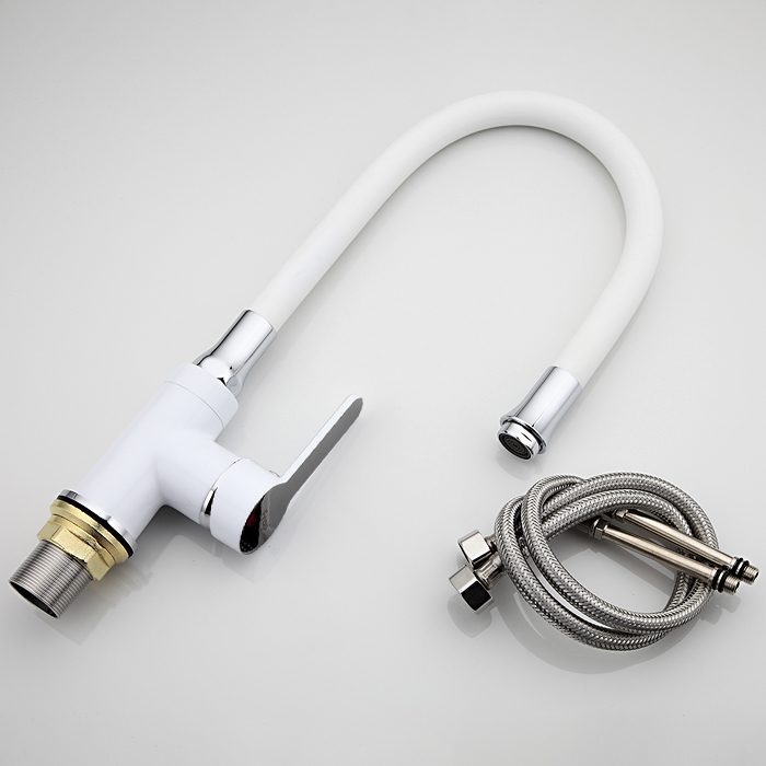 Смеситель для кухни с гибким изливом Frap F4041, белый/хром — изображение 6