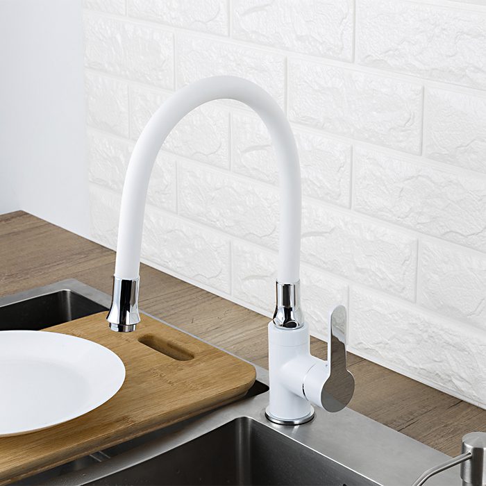 Смеситель для кухни с гибким изливом Frap F4041, белый/хром — изображение 7