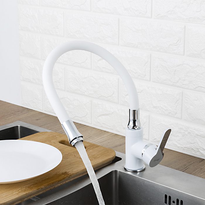 Смеситель для кухни с гибким изливом Frap F4041, белый/хром — изображение 8