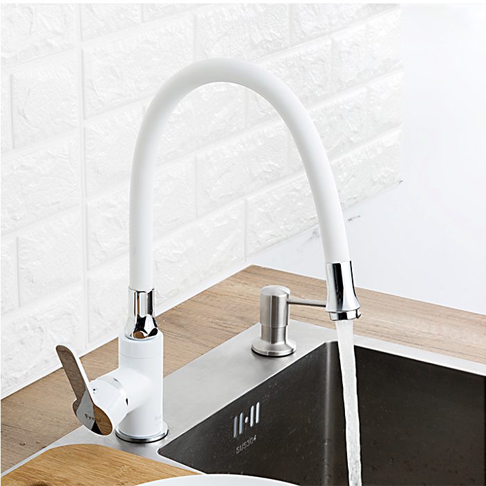 Смеситель для кухни с гибким изливом Frap F4041, белый/хром — изображение 9