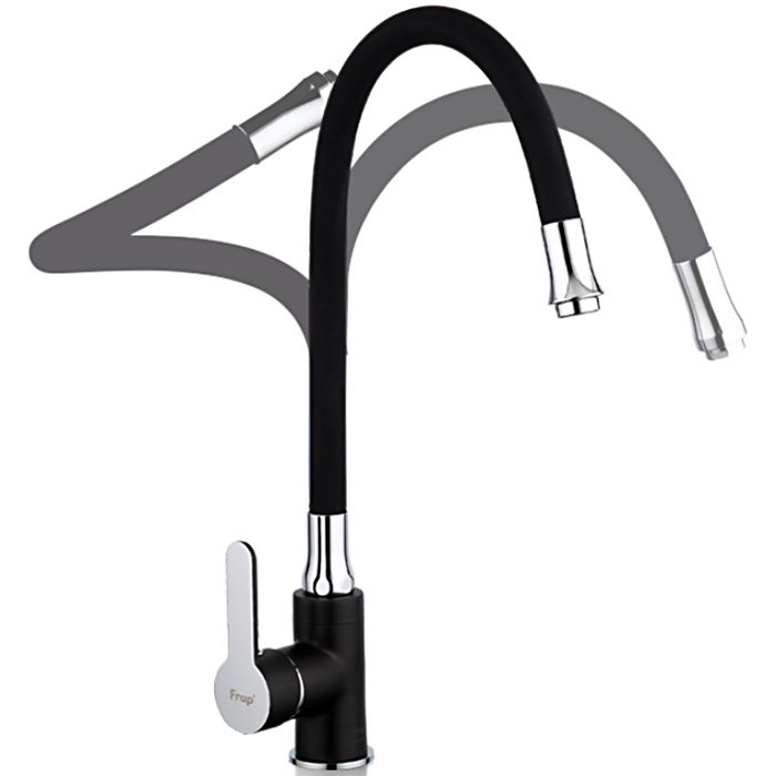 Смеситель для кухни с гибким изливом Frap F4042, чёрный/хром — изображение 3