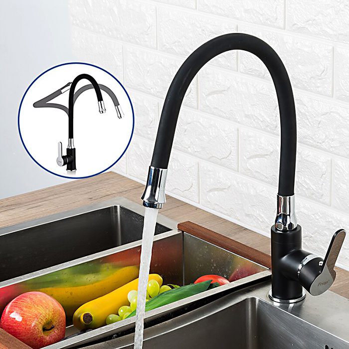 Смеситель для кухни с гибким изливом Frap F4042, чёрный/хром — изображение 8