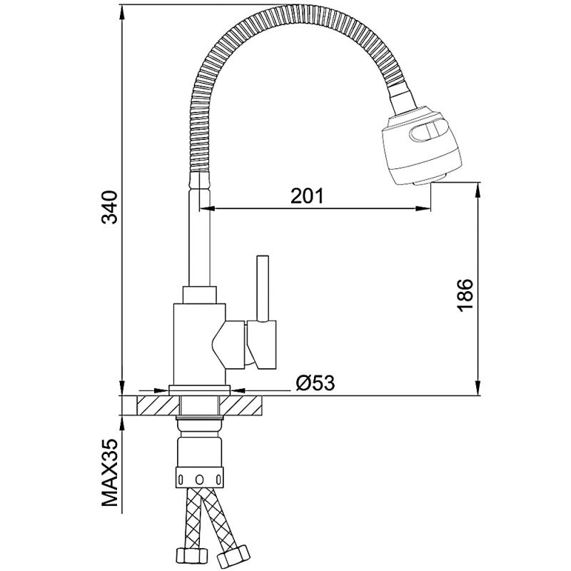 Смеситель для кухни с гибким изливом Frap F40993-6, чёрный — изображение 2