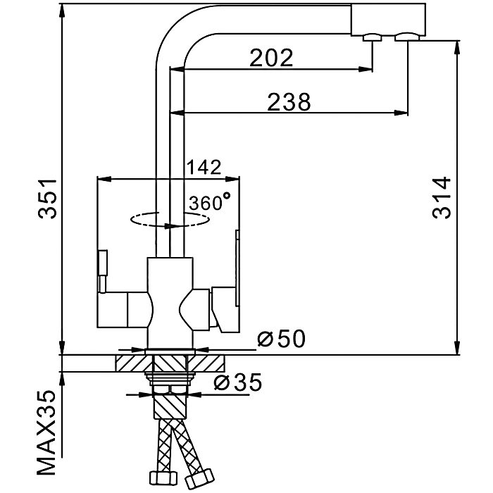 Смеситель для кухни под фильтр Frap F4348, сатин — изображение 2