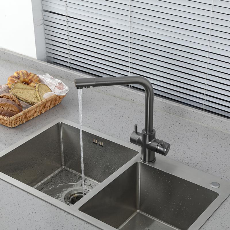 Смеситель для кухни под фильтр Frap F4352-9, оружейная сталь — изображение 8