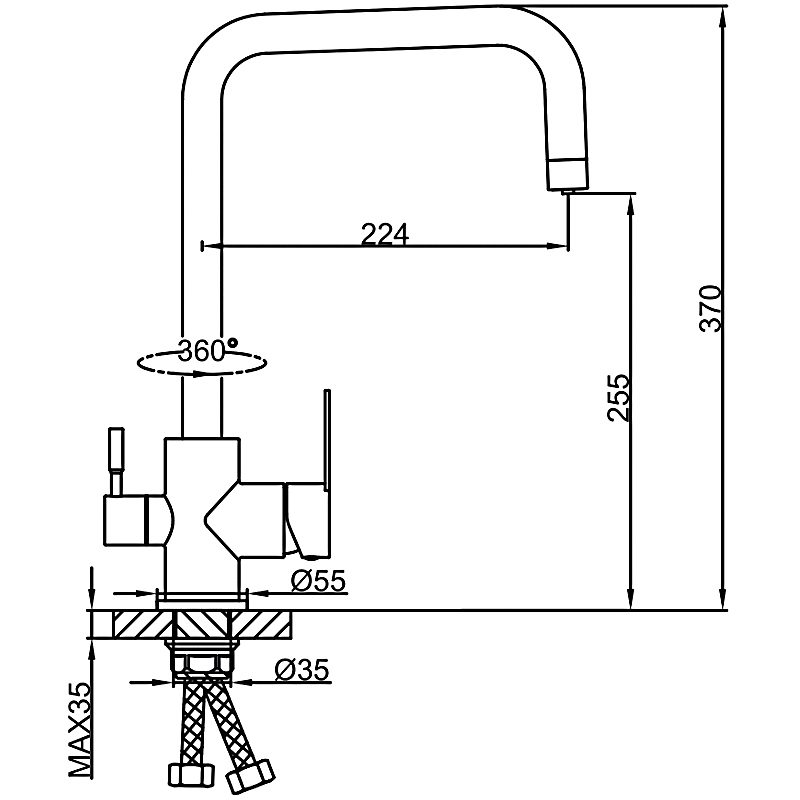 Смеситель для кухни под фильтр Frap F43801-6, чёрный — изображение 2
