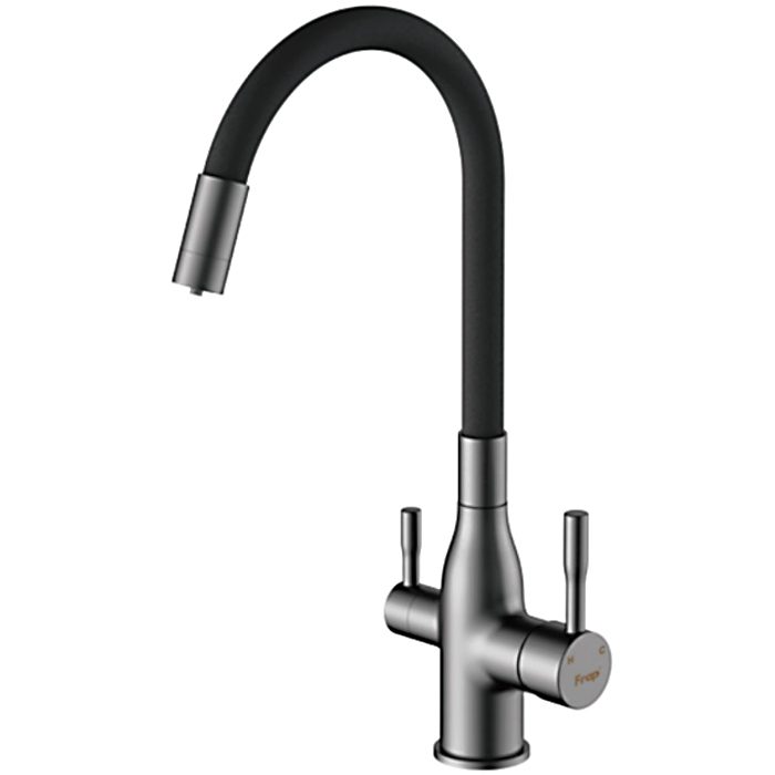 Смеситель для кухни под фильтр с гибким изливом Frap F4396-15, оружейная сталь
