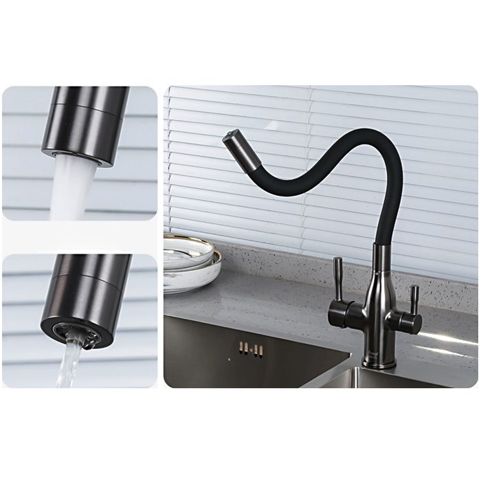 Смеситель для кухни под фильтр с гибким изливом Frap F4396-15, оружейная сталь — изображение 3