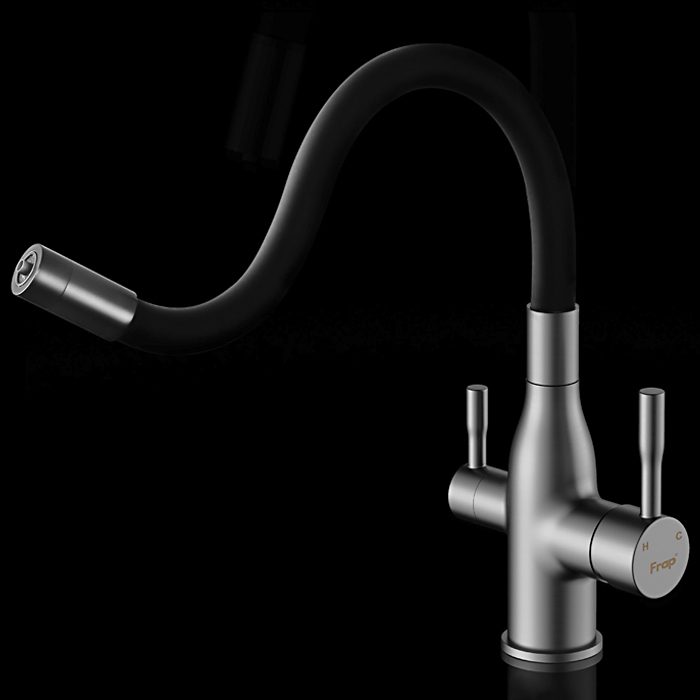 Смеситель для кухни под фильтр с гибким изливом Frap F4396-15, оружейная сталь — изображение 4