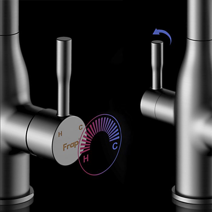 Смеситель для кухни под фильтр с гибким изливом Frap F4396-15, оружейная сталь — изображение 6