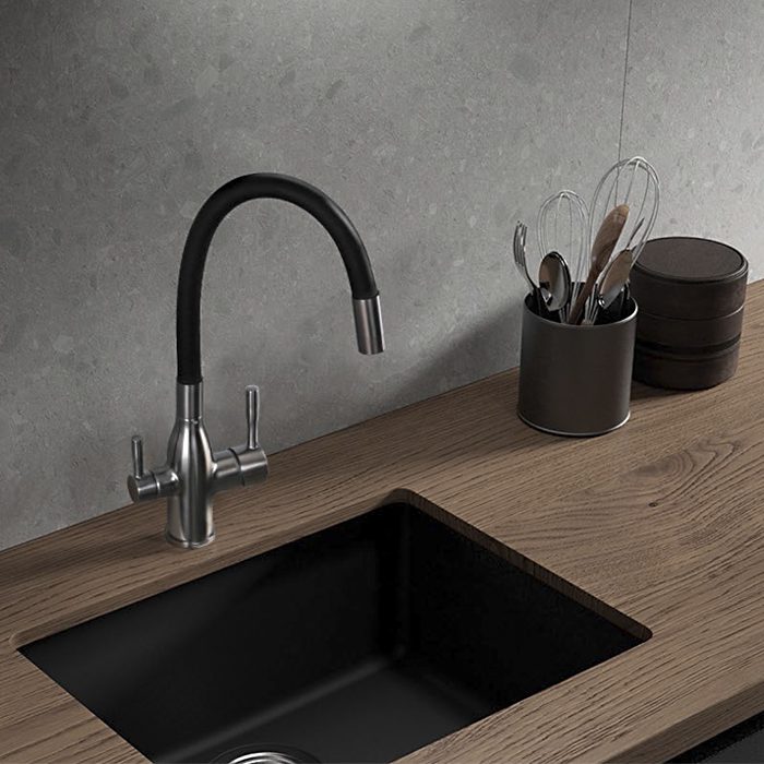 Смеситель для кухни под фильтр с гибким изливом Frap F4396-15, оружейная сталь — изображение 8