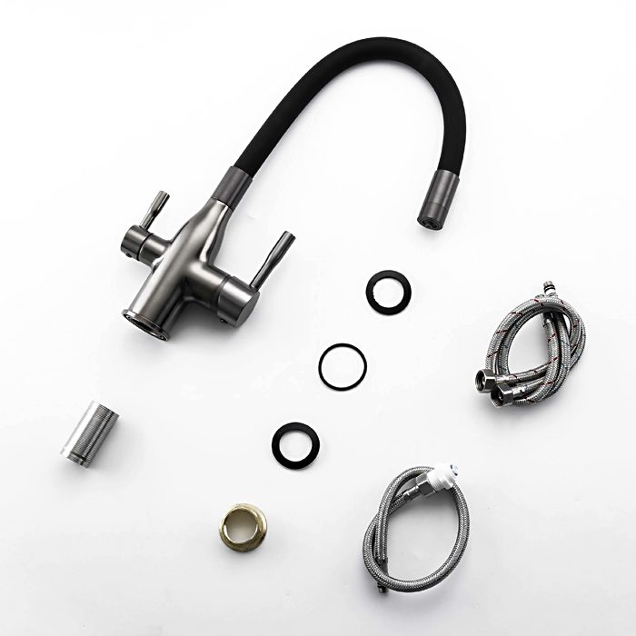 Смеситель для кухни под фильтр с гибким изливом Frap F4396-15, оружейная сталь — изображение 7