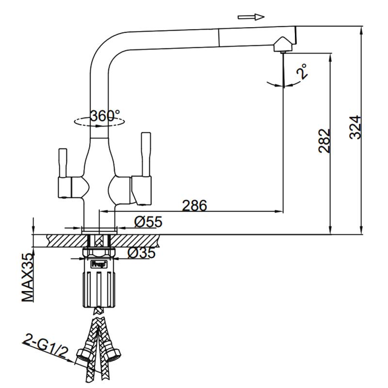 Смеситель для кухни под фильтр с выдвижным изливом Frap F4396-36, чёрный — изображение 2