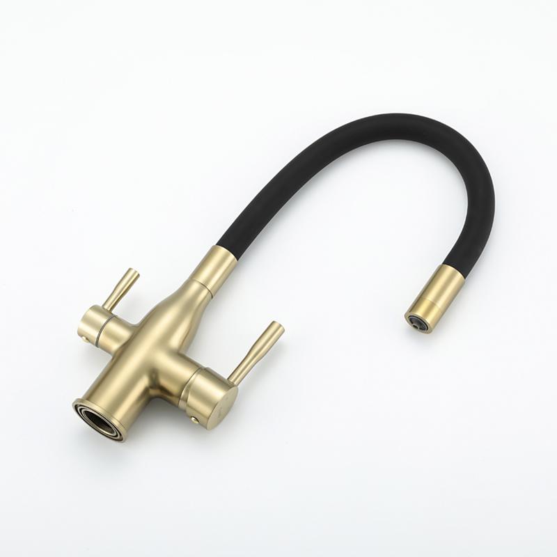 Смеситель для кухни под фильтр с гибким изливом Frap F4396-3, золотой сатин — изображение 3