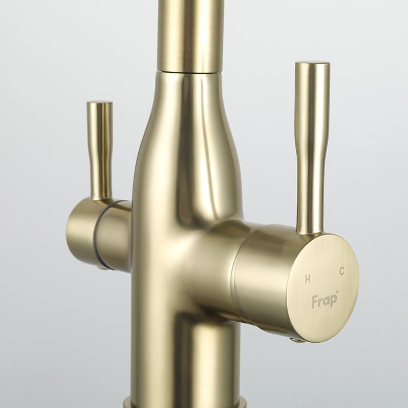 Смеситель для кухни под фильтр с гибким изливом Frap F4396-3, золотой сатин — изображение 8