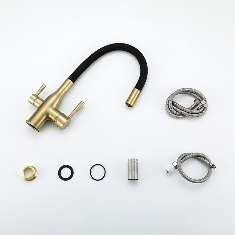 Смеситель для кухни под фильтр с гибким изливом Frap F4396-3, золотой сатин — изображение 9