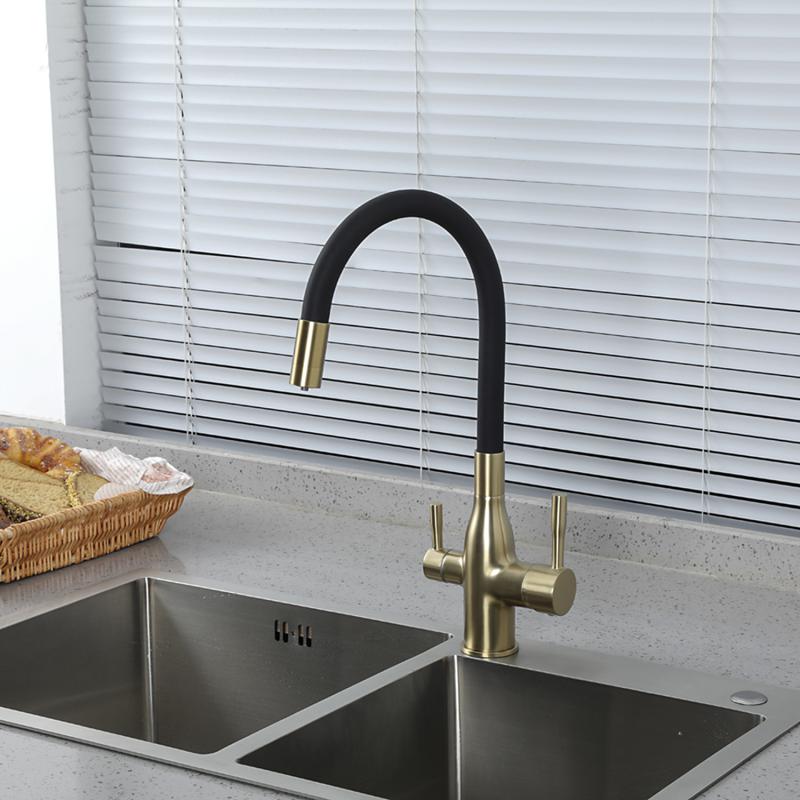 Смеситель для кухни под фильтр с гибким изливом Frap F4396-3, золотой сатин — изображение 10