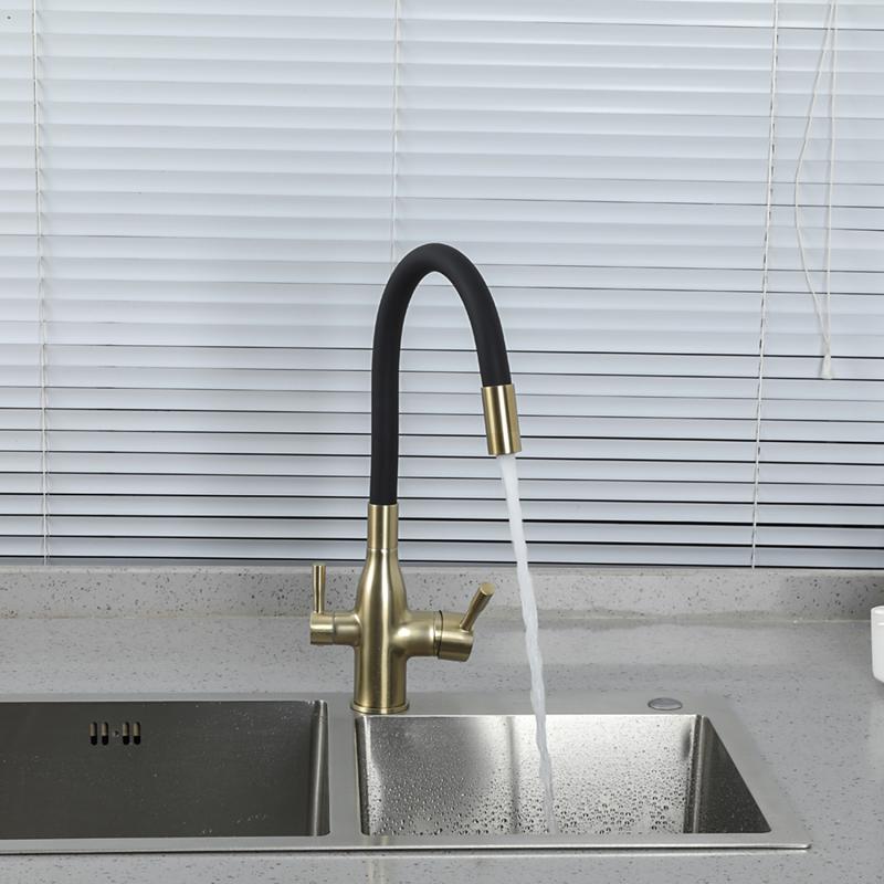 Смеситель для кухни под фильтр с гибким изливом Frap F4396-3, золотой сатин — изображение 11