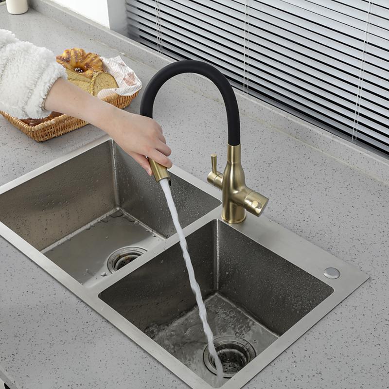 Смеситель для кухни под фильтр с гибким изливом Frap F4396-3, золотой сатин — изображение 12