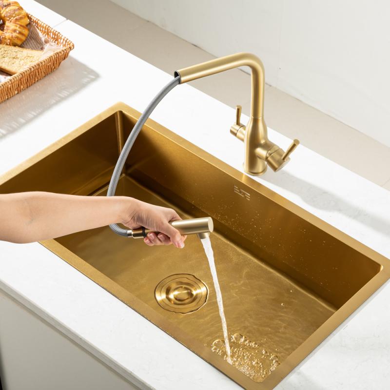 Смеситель для кухни под фильтр с выдвижным изливом Frap F4396-33, золотой сатин — изображение 6