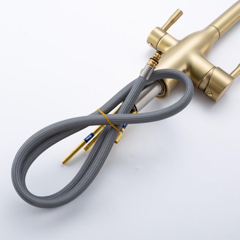 Смеситель для кухни под фильтр с выдвижным изливом Frap F4396-33, золотой сатин — изображение 14