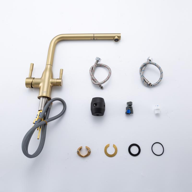 Смеситель для кухни под фильтр с выдвижным изливом Frap F4396-33, золотой сатин — изображение 15