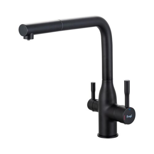 Смеситель для кухни под фильтр с выдвижным изливом Frap F4396-36, чёрный