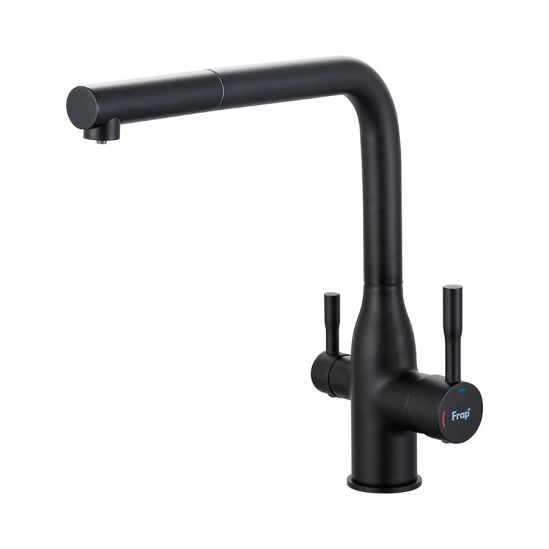 Смеситель для кухни под фильтр с выдвижным изливом Frap F4396-36, чёрный