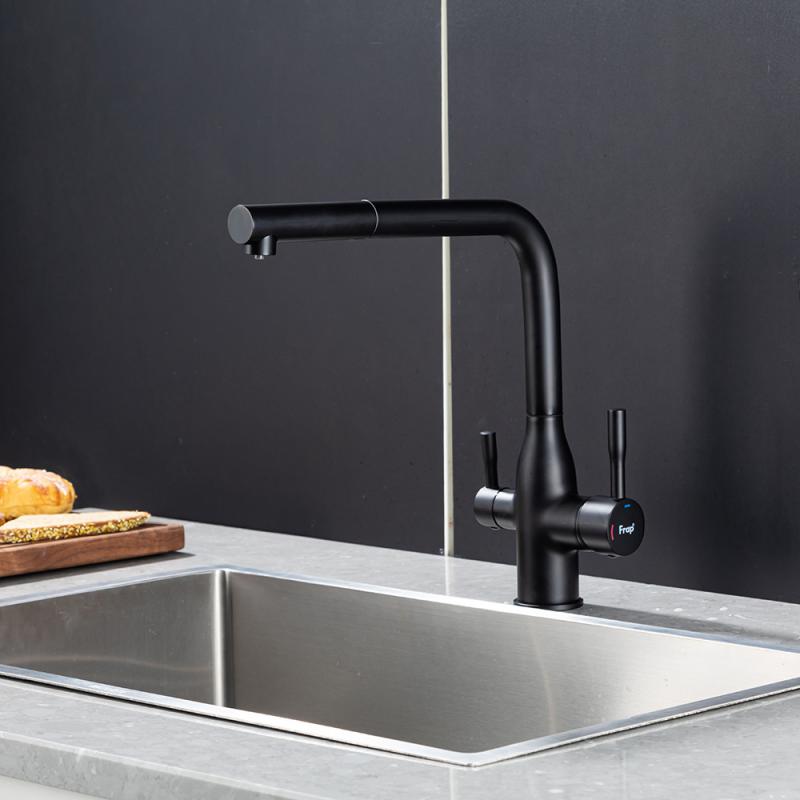 Смеситель для кухни под фильтр с выдвижным изливом Frap F4396-36, чёрный — изображение 3