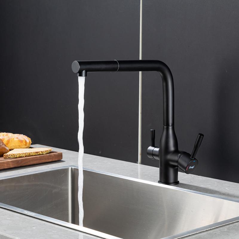 Смеситель для кухни под фильтр с выдвижным изливом Frap F4396-36, чёрный — изображение 5